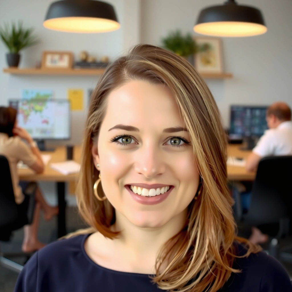 A professional portrait of a female team member with a friendly expression