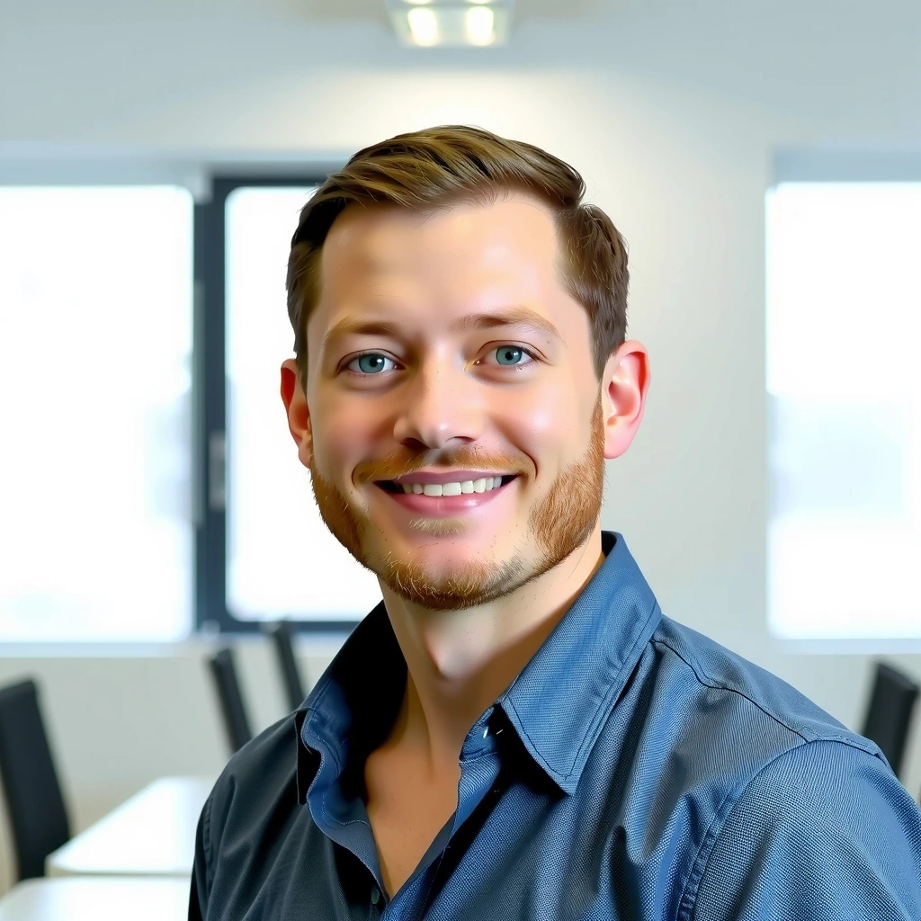 A professional portrait of a male team member looking approachable and knowledgeable