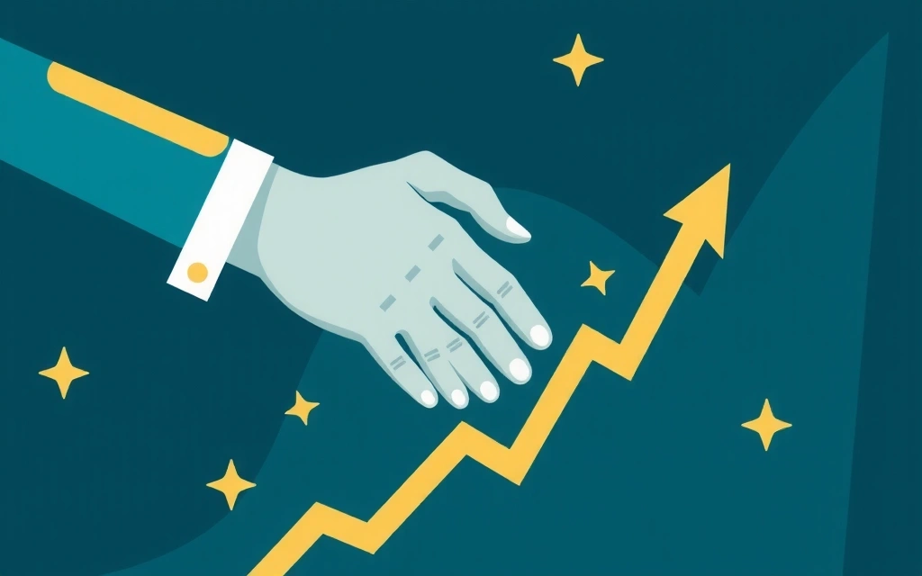 Abstract illustration of a handshake evolving into a growth chart, symbolizing partnership and results