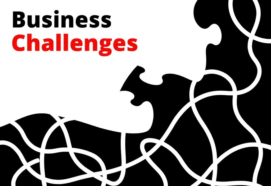 Abstract graphic representing business challenges, with tangled lines and a puzzle piece missing, symbolizing problems in brand awareness and lead generation, no text.