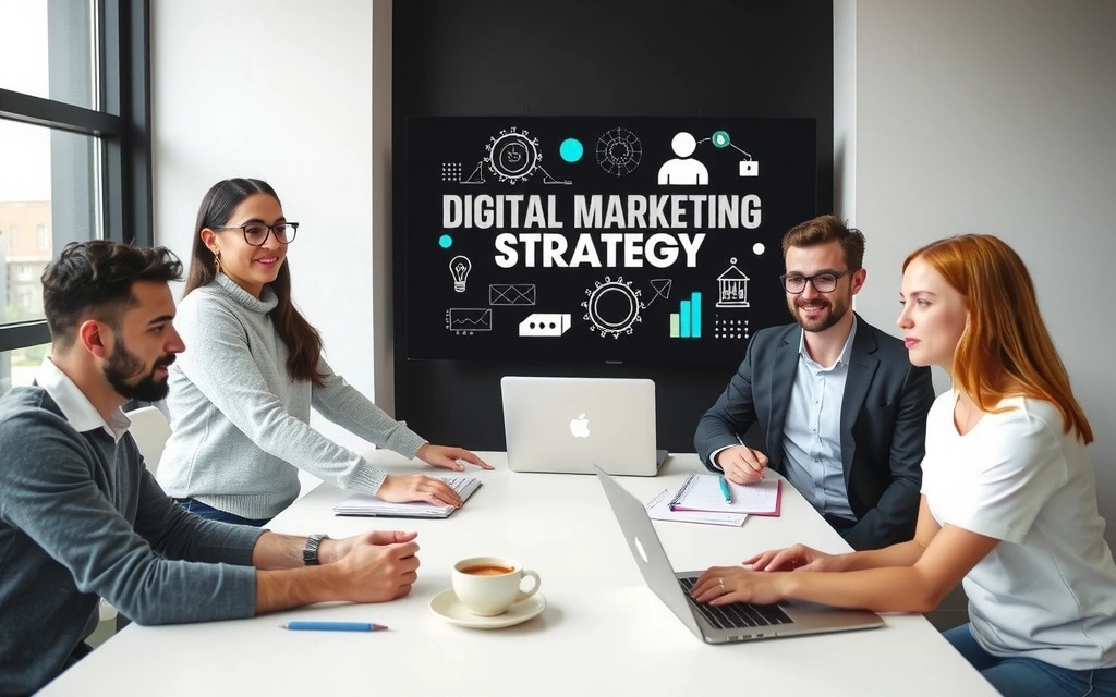 Team collaborating on content strategy and digital marketing