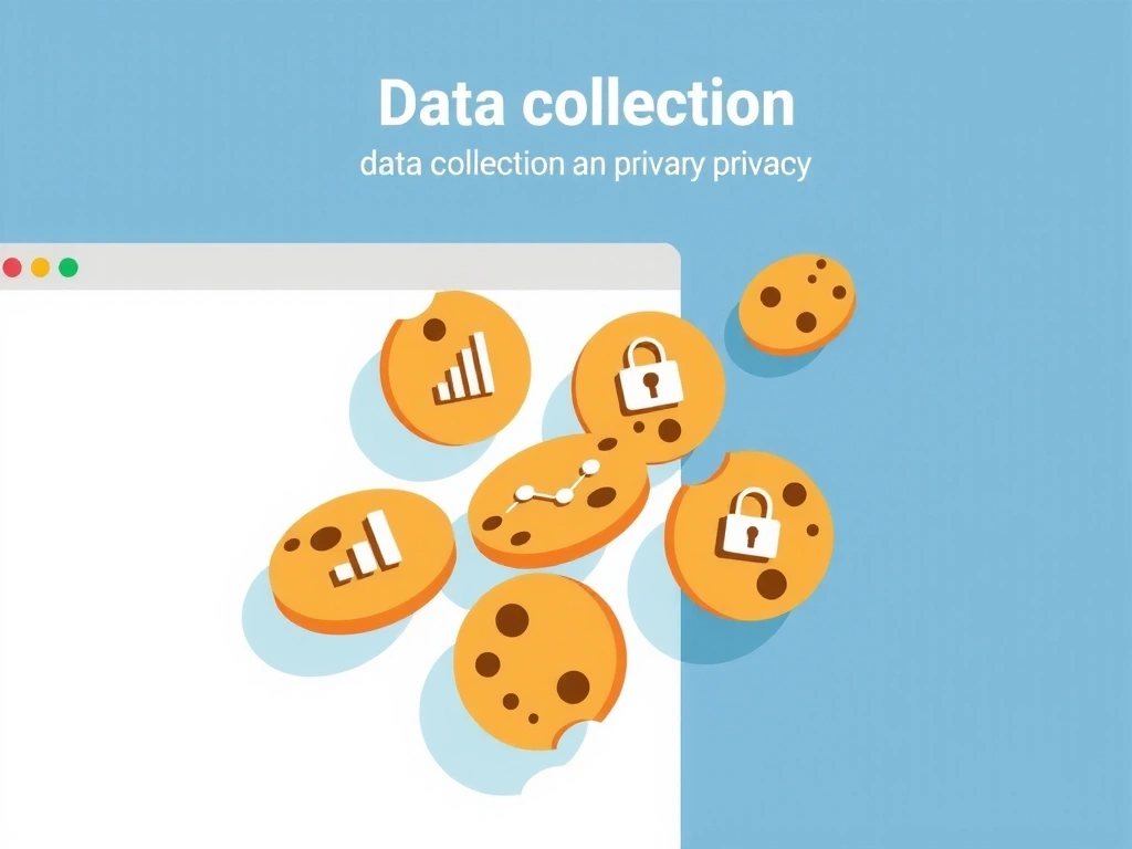 A detailed illustration of various digital cookies flying out of a browser window, symbolizing data collection and privacy. The cookies have different icons representing analytics, preferences, and security.