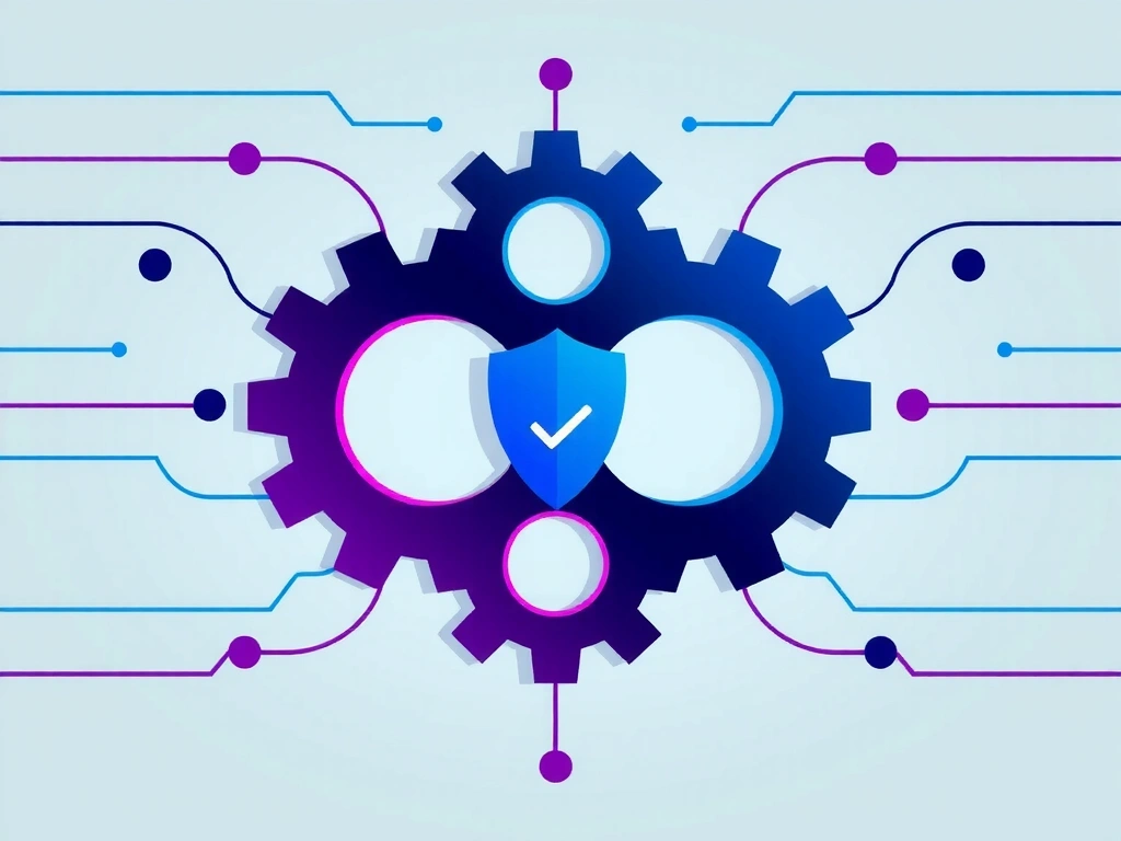 An abstract illustration representing digital privacy and user consent, with intertwined gears and data streams, emphasizing control and transparency. The colors are serene blues and purples.
